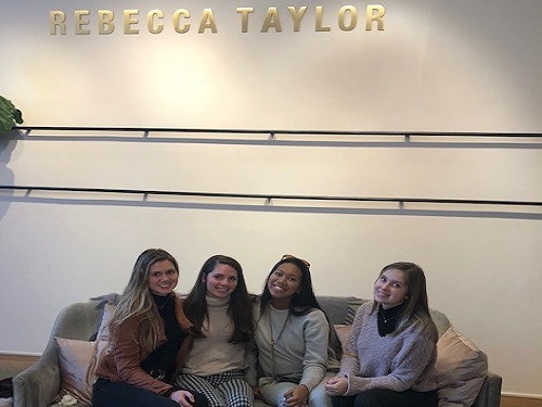 SENIORS CHANDLER TEMPLE, Emily Marks, Nyah Jana, and Katie Damron pose at Rebecca Taylor. The girls enjoyed learning about the fashion industry and meeting designers. 