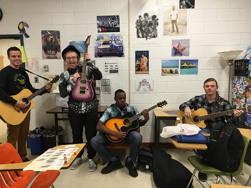 STUDENTS ROCK OUT in Ms. Torrences room. during a Friday Jams session. They look forward to participate in Friday Jams every week. 