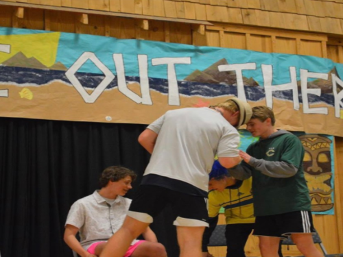 SENIOR WILL MOOREHEAD (right) plays a version of charades at Leadership Workshop  in 2019, when it was last held. He used this experience to meet new people and make several unforgettable memories.