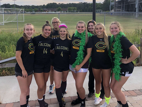 FALCON SENIOR GIRLS celebrate senior night and another big win against the Sun Devils of Salem High School.  The girls varsity team now has six wins, two ties and one loss, with one game left in the regular season.