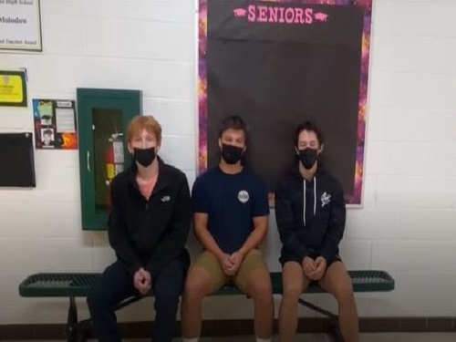 SENIORS WILL BUFFKIN, Trey Sterling, and Garrett Belote participate in the SCA video initiative for new students. Journalism students first video involved alumni that have come back to the school to teach and their favorite Falcon tradition.