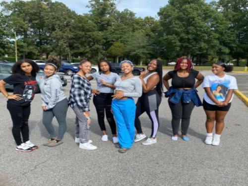 STEP TEAM MEMBERS prepare for the upcoming winter sports season, practicing after school and whenever time permits. They have been working double-time to re-create almost every step they perform after a year off due to COVID restrictions. 