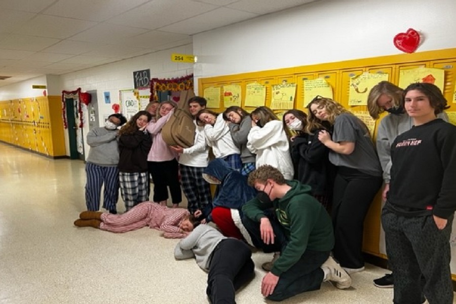 FALCON STUDENTS SHOW their love for sleep and comfort (PJ Day) on the first day of CHKD Spirit Week. obviously Mrs. Shumate's class has been putting in work.