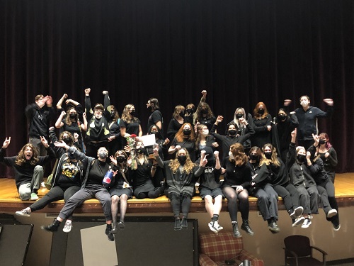 FALCON STAGE COMPANY Thespians celebrate their 2nd place win in the regional theater one-act play competition last weekend.  The competition is one of the activities, rather than sports, that offers the opportunity to win a state championship.