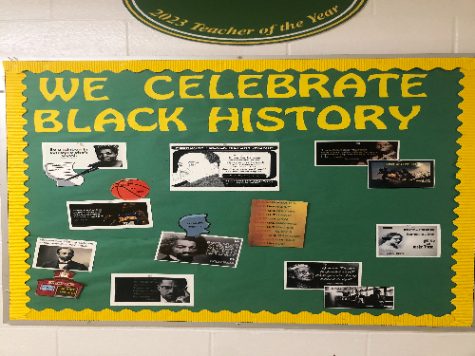BLACK HISTORY DECORATIONS hang in the hallways and outside Gillespies room. Her African American History class is working to spread awareness.