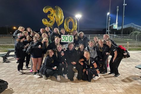 GIRLS VARSITY SOCCER Head Coach Michele Clark celebrates her 300th win with the team that pushed her over this precipice.  This was a monumental landmark for her overall career as coach. 