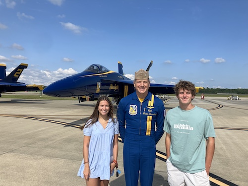 FALCON JOURNALISM STUDENTS Erin Bailey and Michael Hillier interview Blue Angel Pilot Capt. Brian Kesselring.  They learned the values that Kesselring emphasizes and utilizes to lead his team.  