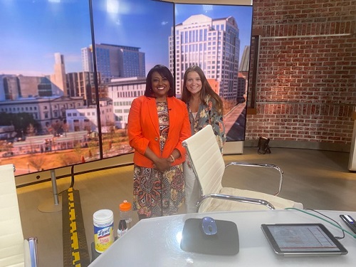 SENIOR ERIN BAILEY shadowed Channel 13 Newsnow reporter Janet Roach for an entire day before school started in September. Bailey plans to major in broadcast journalism next fall when she attends the college/university of her choice.