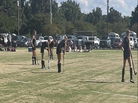 LADY FALCONS WAIT patiently on a corner play.  Ultimately, they ended up scoring a goal against the Cavaliers of Princess Anne.