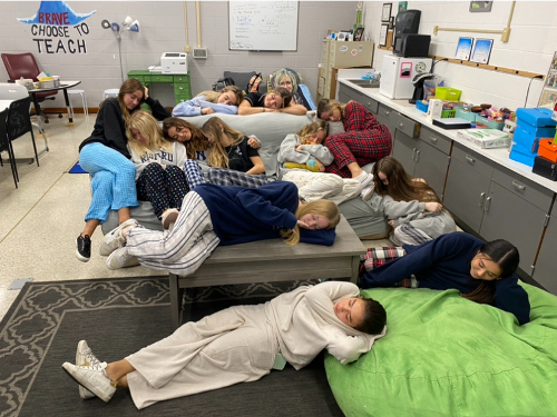 VTFT STUDENTS SNOOZE the day away. Pajama day is a school favorite for staying comfortable in class. 