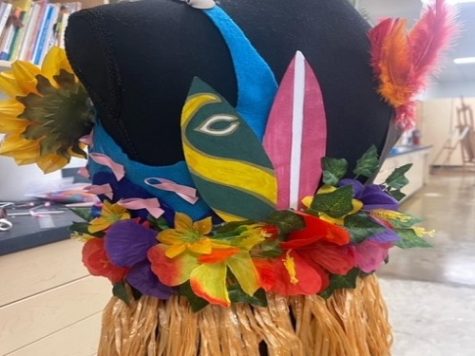 NAHS STUDENTS CREATED the Shaka bras back side which was made from quilted paper, a hula skirt, and a plastic lay. The bra is currently on display at Lynnhaven Mall, but later in the month it will be put into the showcase by Mrs. Van Veenhuyzen.