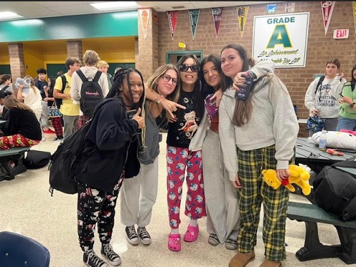 PAJAMA DAY KICKS off Homecoming week activities and is always a student favorite. In this case, it looks as if students threw together their favorite comfy outfits.