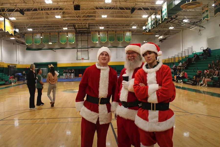 SENIOR SCA MEMBER Noah Calayo and junior Will Slevin dress up as Santa for the pep rally. I help out with the nest during football season, so since thats over, this was a great way to stay involved and get everyone pumped up for winter break Slevin said. 