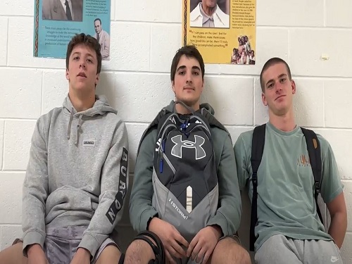 SENIORS PARKER TILLERY (left), Joe McGowan, and Michael Hillier present their Boys on the Couch series for the latter part of February.  The boys discuss state sporting events, as well as upcoming events held at the school in March.