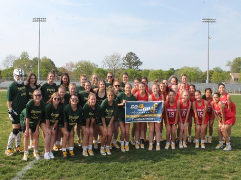 GIRLS LACROSSE TEAMS battled it out at home last night when the Falcons took on on the Cavaliers of Princess Anne High School.  The game itself was played in effort to gain support for  the Go4TheGoal Lace Up 4 Pediatric Cancer Game. The team made a $100 donation and would like to thank everyone for their contributions, Keating said.