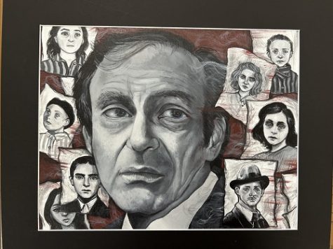 AWARD-WINNING WORK showcases moving drawings of faces representing the Holocaust. Senior art student Keith Pezzella earned the second-place award with this emotional art piece.
