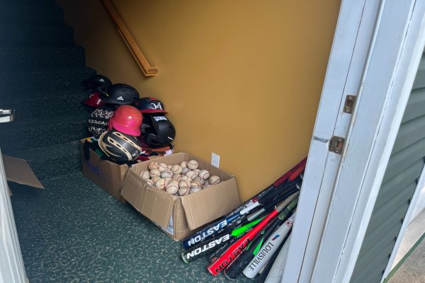 FALCON BASEBALL PLAYERS collected equipment for Junior Baseball League in the Bahamas. The equipment will be sent to the players by the beginning of the spring.
