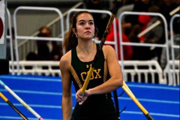 JUNIOR SOPHIA SHUPERT locks in just before she attempts 
 to pole vault. Shupert has been pole vaulting since her freshman year and finds it keeps her mind steady.