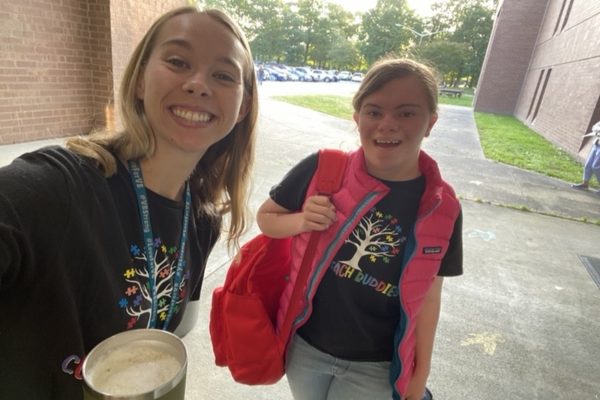SPECIAL EDUCATION TEACHER Mrs. Meekings returns from a Beach Buddies field trip with student Maggie Shirley. Meekings has been involved in Beach Buddies since she went to the school. 