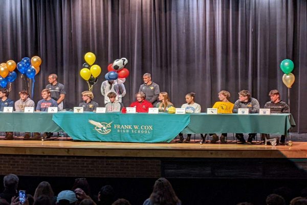 STUDENT-ATHLETES waited patiently for their coaches to speak about their players before signing letters of intent during the annual National Signing Day event this year. Each of these student-athletes will attend their college or university of choice to play their [respective] sport.