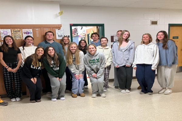 STUDENT COUNCIL MEMBERS wore pajamas to represent  Senioritis Day during spring Spirit Week. Monday was the kickoff and Friday will end with a pep rally.