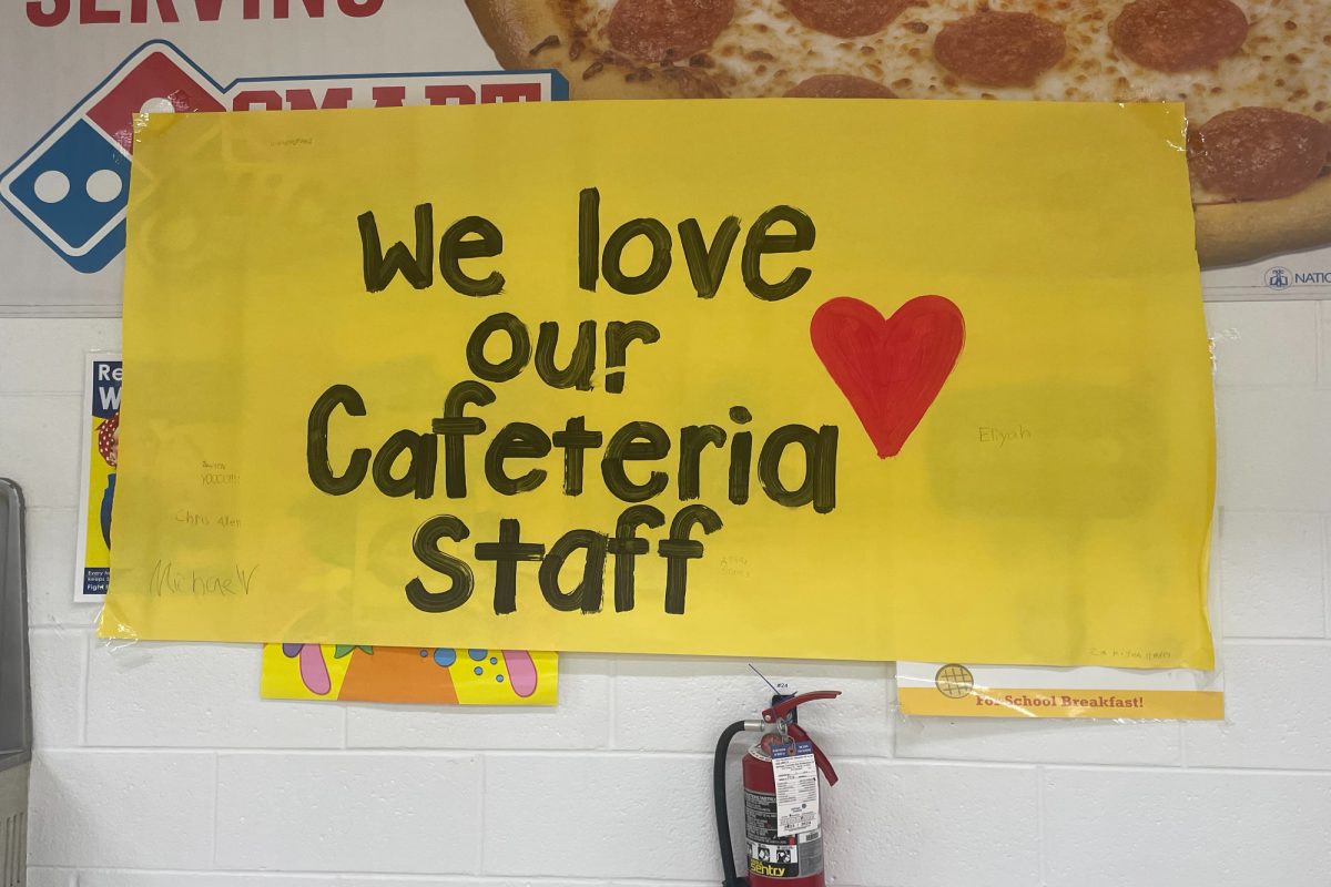 CHS STUDENTS CREATE a handmade sign to show their appreciation to the lunch staff.  Cafeteria staff spend countless hours preparing meals for students throughout the school year and often into the summer.