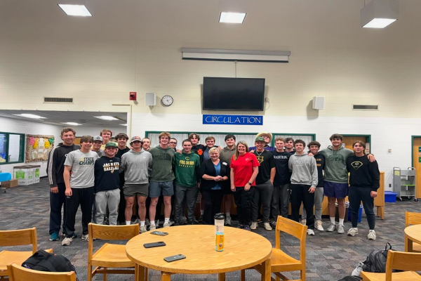 THE FALCON BASEBALL team joined together with Mrs. Flaherty and Mrs. Fox whose sons passed away from Ewings Sarcoma. The mothers reminded the team to never take time for granted.