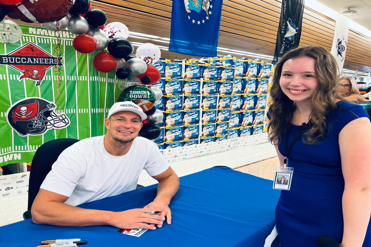 ROB "GRONK" GRONKOWSKI visited the military community for an autograph session at the Norfolk Naval Station Commissary last week. Gronk discussed his support for the military, opinions on guardian caps, and who he will challenge next in a dance-off. 