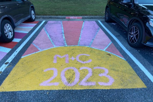 CLASS OF 2023 seniors painted parking spots to fundraise for their end of high school events also, Students will paint their spots however they desire this year as well.