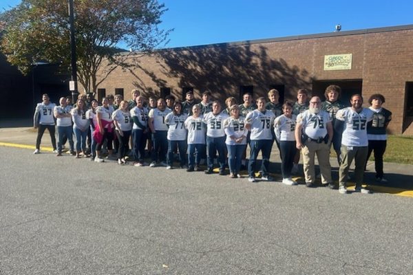 SENIOR VARSITY FOOTBALL players offered their senior night game jerseys to their favorite (chosen) teacher.  The tradition, although nationwide, started at CHS four years ago.