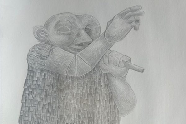 ADVANCED ART STUDENTS create their own troll drawings, after attending the exhibit in the auditorium. The drawings were made by the students using the silverpoint method.