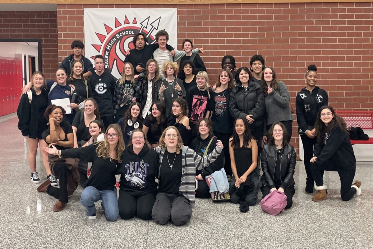 FALCON STAGE COMPANY (FSC) members celebrate their 1st place win in last weekend's One Act play VHSL competition.  FSC will continue in the Super Regional competition on Monday, Feb. 10, at Salem High School.
