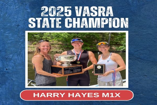 SENIOR HARRY HAYES captured a gold medal in the men's Single (M1x) at the state rowing championship held in early May. Hayes' performance set the pace for dominance in the singles category.