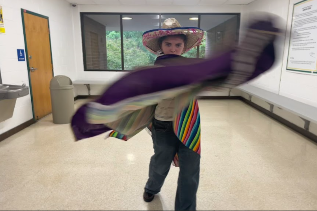 JUNIOR BROOKE STAFFORD shows her school spirit for Cinco de Mayo. Mrs. Rapay kindly lent us her theater costumes for this instructional video. 