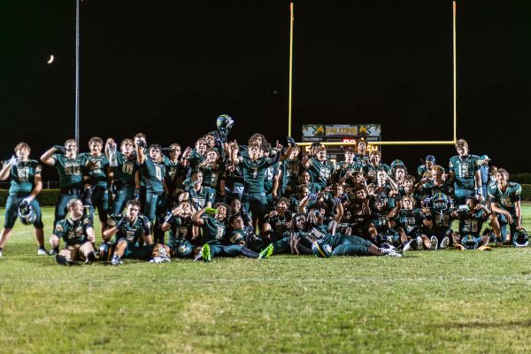 FALCONS FOOTBALL TEAM celebrates their win over long-time rival First Colonial High School. This a huge victory for the boys and a chance to move up in District ranking. 