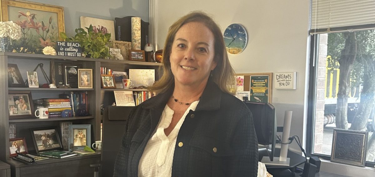 FALCONS WELCOME NEW principal Mrs. Melissa George to the "perch". George came to CHS after ten years as principal at Kempsville High School.