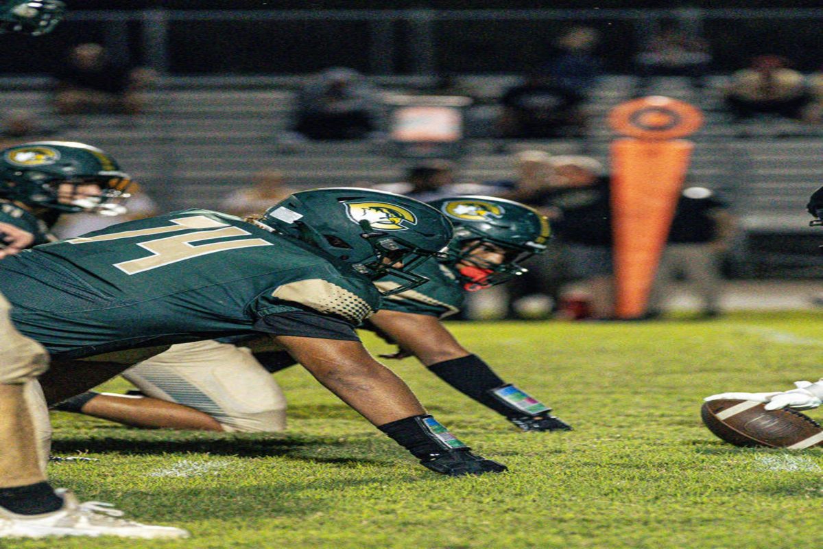FALCON FOOTBALL DEFENSE lines up against the Salem SunDevils just before their offensive line is dismissed. The Falcons not only upended the Beach district's balance of power, but broke some records in the process.