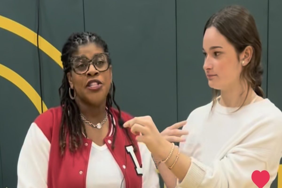 FALCON FORUM KEYNOTE speaker Lori Hayes spoke to students about perspective and seeing the world through different lenses.  Hayes was stressing how important it is to accept others for who they are, rather than judging them right away.