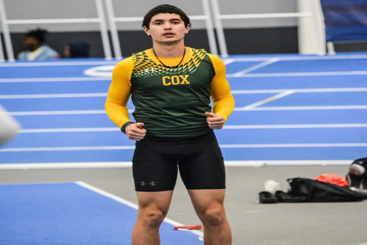 SENIOR CALEB BIESACK qualified for state finals in the during the first Beach District meet in the triple jump event. The team is led by his outstanding consistency and leadership.