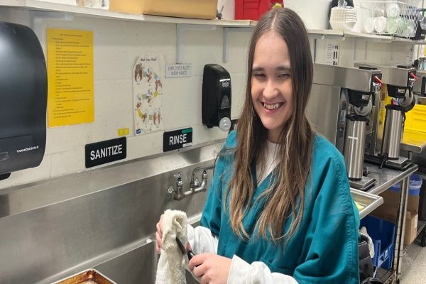 COFFEE SHOP EMPLOYEE of the Month Aly Smith shares some of her job duties.  Coffee Shop is open during first block classes every day and Smith plays a big role in the everyday operations.