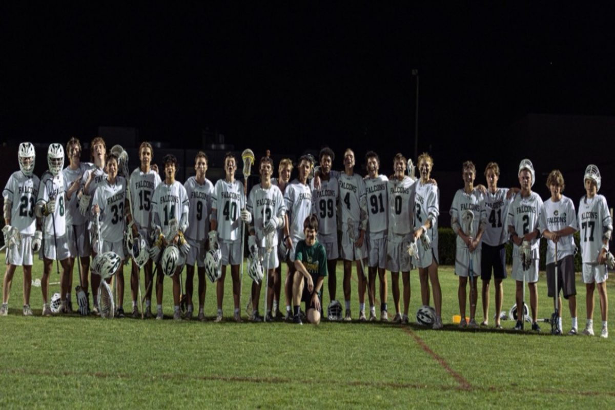 FALCON BOYS LACROSSE celebrated a win from last season post game. The boys look to improve the record this season.